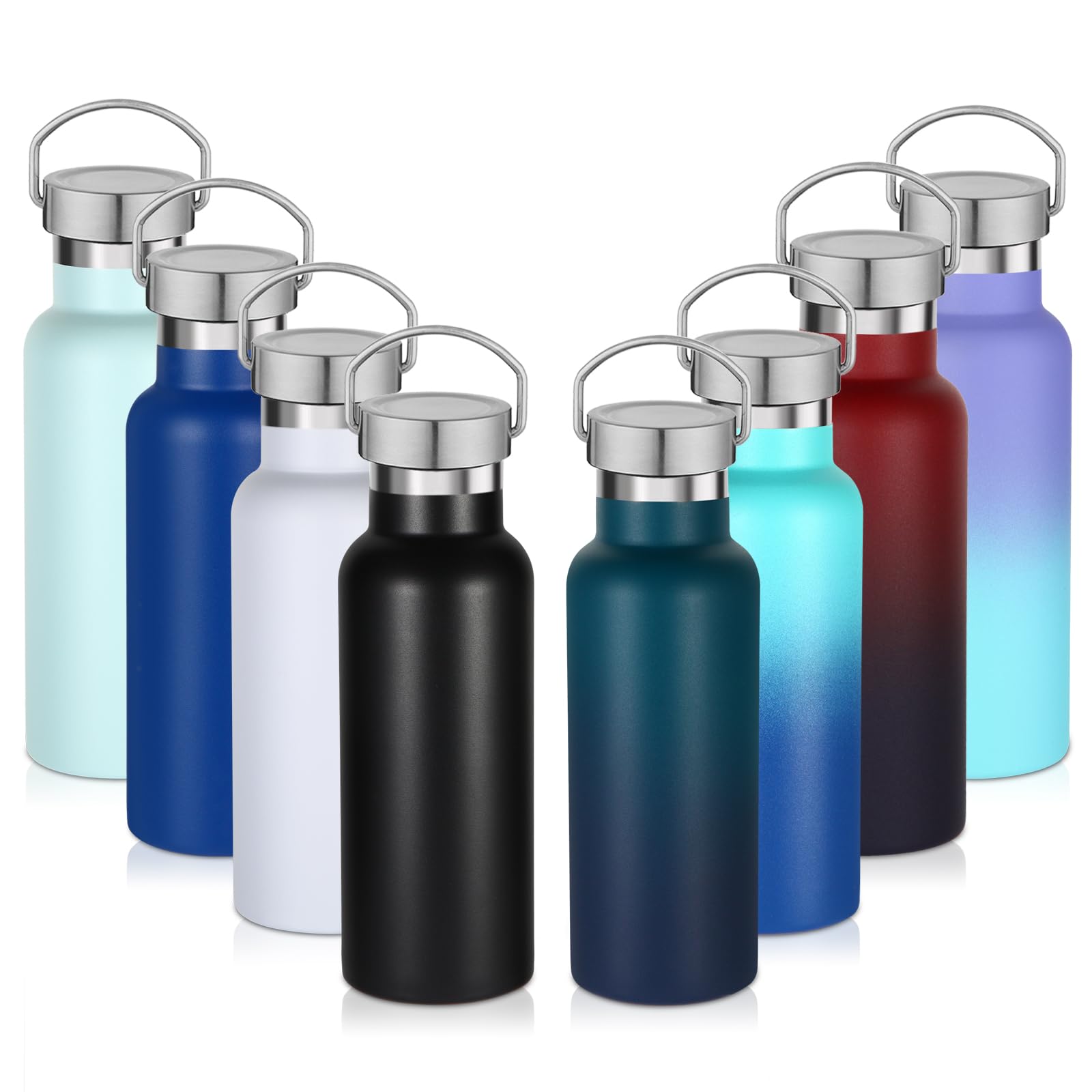 Leraverppy 17oz Stainless Steel Water Bottle,Leak-Proof Sweat-Proof Travel Flask,Double Wall Vacuum,Portable Insulated Cup,Reuseble Metal Bottle for School Sport Hiker Kid,Eight Color(8Packs)