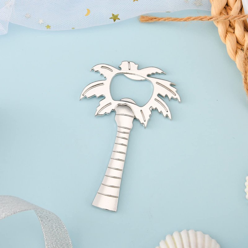 50PCS Coconut Tree Bottle Openers for Wedding Favors, Hawaiian Bridal Shower or Baby Shower Party Gifts for Guests Bulk (silver)