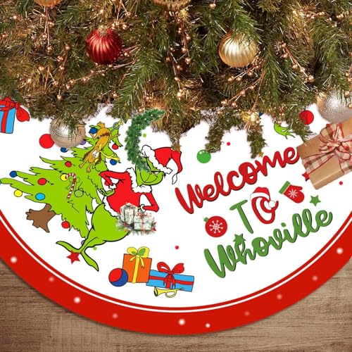 48-Inch Green Christmas Tree Skirt - Soft Farmhouse Holiday Decor Mat