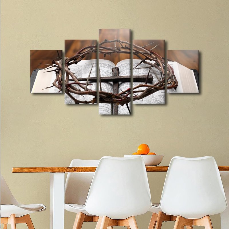 TUMOVO Wall Decor for Bedroom Holy Bible Pictures Print on Canvas 5 Panel Wall Art Canvas Artwork Wall Decor Canvas Art Wall Decor Framed Wall Art Gallery-Wrapped Posters and Prints, 60"x32"
