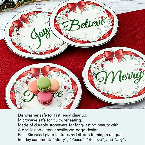 Pfaltzgraff Winterberry Red Ribbon Holiday Salad Plates Set of 4