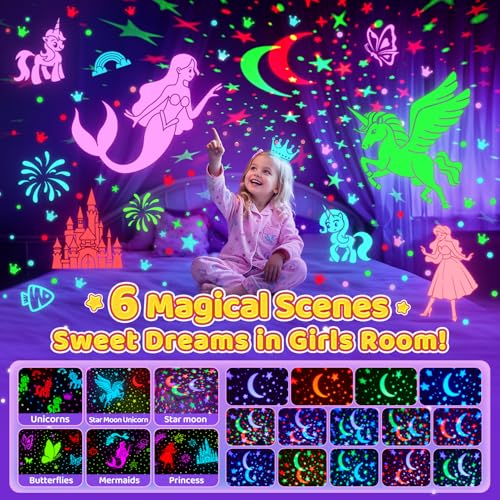 Unicorn Star Night Light Projector for Kids Bedroom - 6 Films & 96 Modes