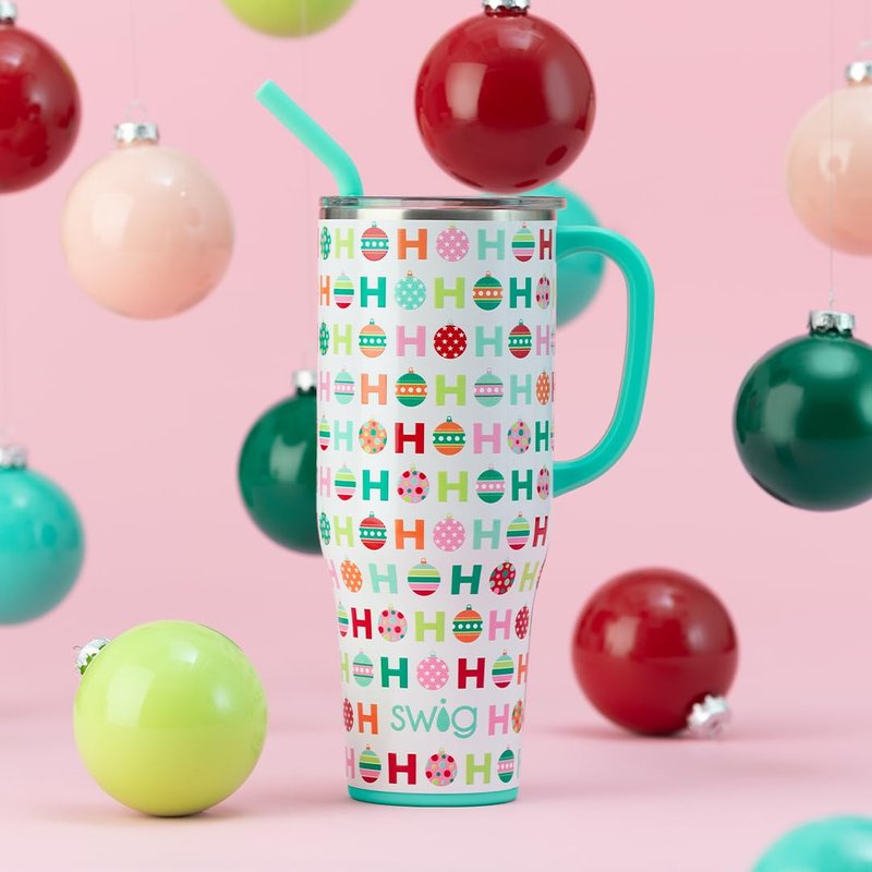 Swig Life 40oz Mega Mug, 40 oz Tumbler with Handle and Straw, Cup Holder Friendly, Dishwasher Safe, Extra Large Insulated Tumbler, Stainless Steel (HoHoHo)