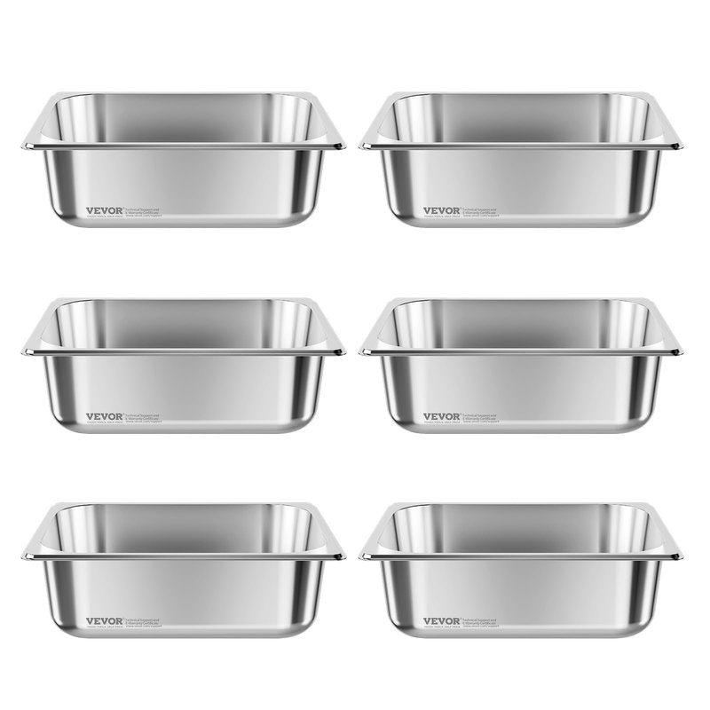 VEVOR 6 Pack Stainless Steam Hotel Pans, 1/2 Size Table Steam Pan, 4 Inch Deep Anti Jam Restaurant Supplies Reusable Rustproof Catering Storage for Home, Party, Restaurant, Hotel, Buffet