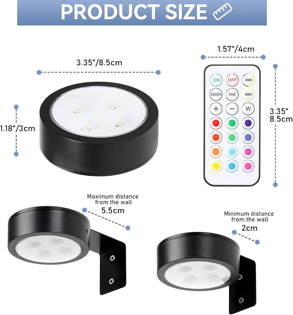 Skiennix 2-Pack Wireless Battery Operated Painting Light - RGB Remote Control Art Display, Dimmable Black
