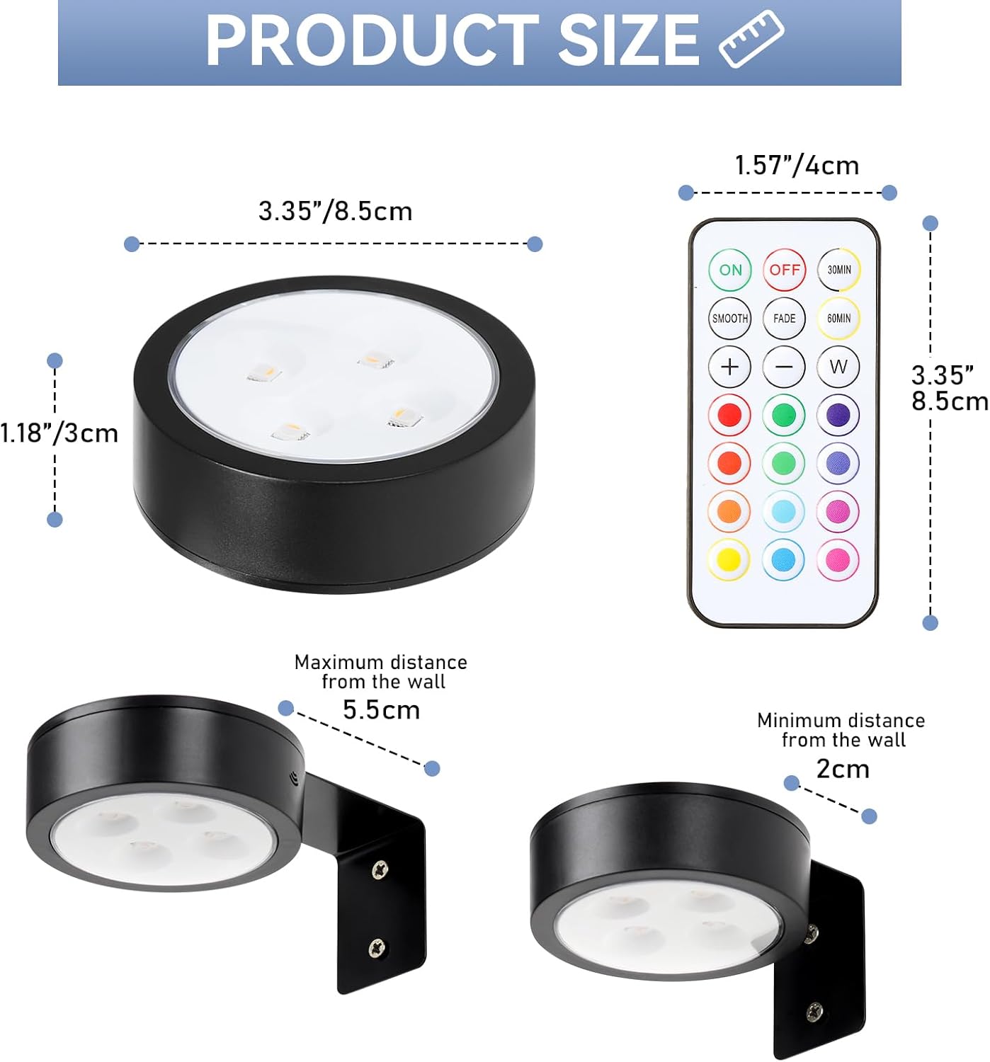Skiennix 2-Pack Wireless Battery Operated Painting Light - RGB Remote Control Art Display, Dimmable Black