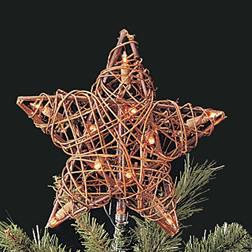10-Light Natural Rattan Star Christmas Tree Topper - Rustic Indoor Decor
