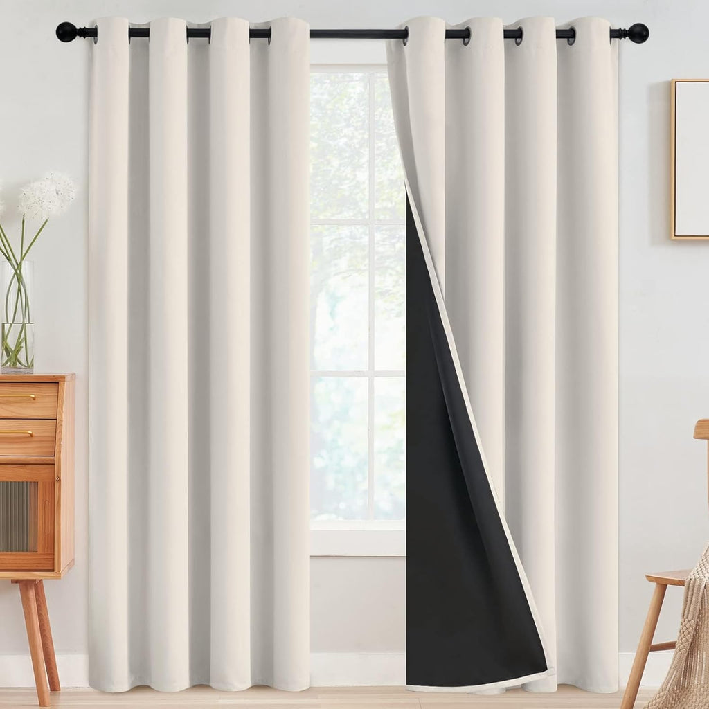 SimpleHome 100% Blackout Curtains - Thermal Insulated Grommet Drapes for Bedroom & Living Room | Cream, 52 x 84 Inch, 2 Panels