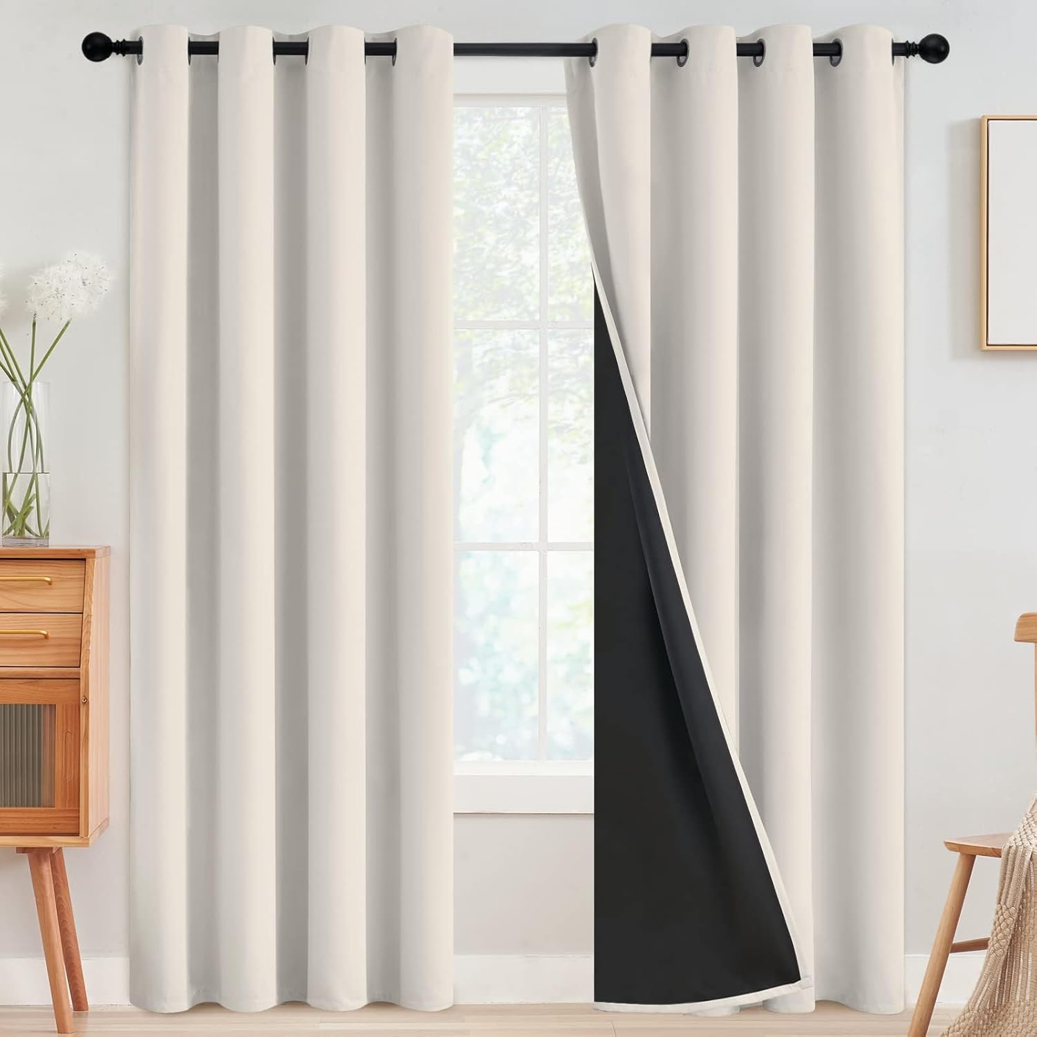 SimpleHome 100% Blackout Curtains - Thermal Insulated Grommet Drapes for Bedroom & Living Room | Cream, 52 x 84 Inch, 2 Panels