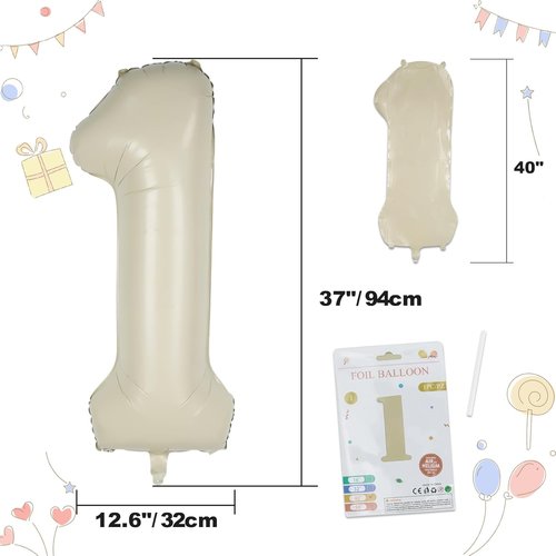 CARGEN 40-Inch Giant Number Balloon - Creamy White Foil Decoration for Birthday & Anniversary Celebrations