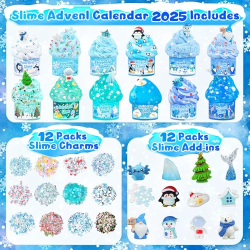 LAWOHO Blue 12 Pack Slime Advent Calendar 24 Days Kids Holiday Gift