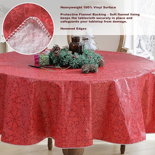 Newbridge 70 Inch Round Christmas Reindeer Vinyl Tablecloth with Flannel Backing