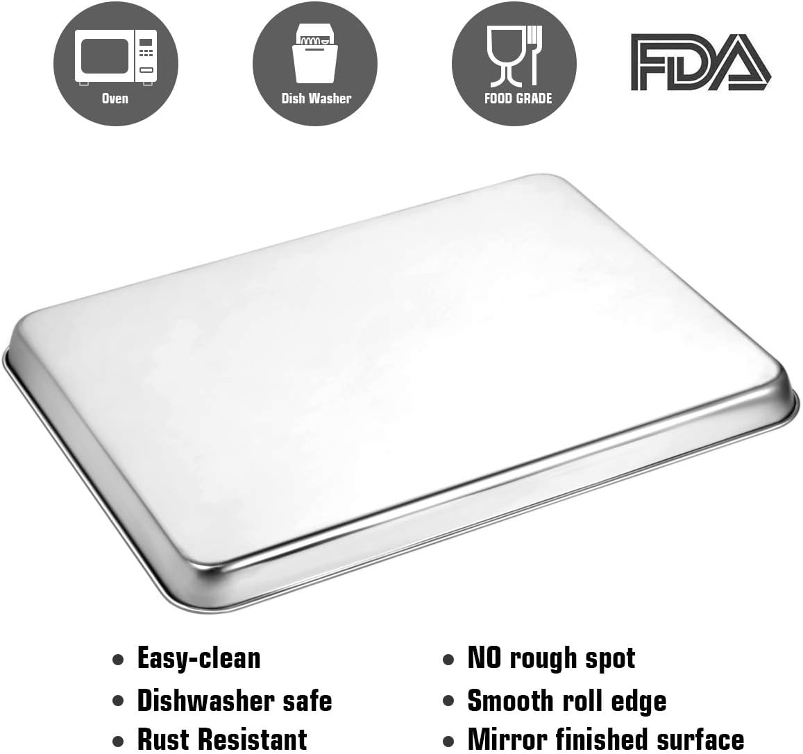 Wildone Stainless Steel Baking Sheet Set - Heavy Duty Non-Toxic Cookie Trays | 20 x 14 x 1 Inch