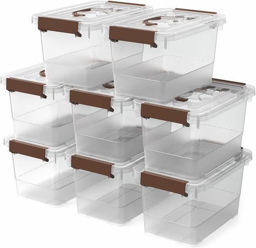 Clear Plastic Storage Bins by [Brand Name] - 8 Pack Latch Boxes with Handles | 4 Quart Multi-Purpose Solution