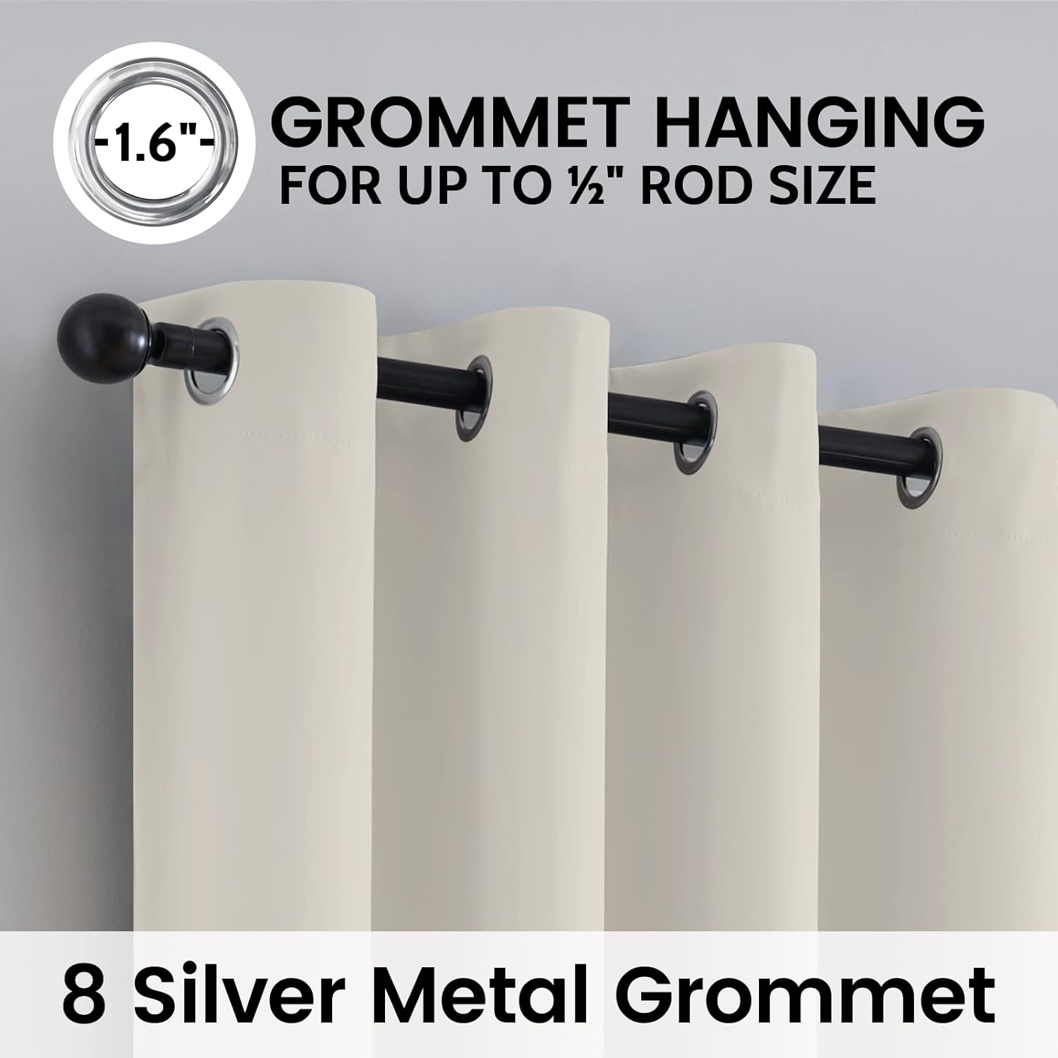 SimpleHome 100% Blackout Curtains - Thermal Insulated Grommet Drapes for Bedroom & Living Room | Cream, 52 x 84 Inch, 2 Panels