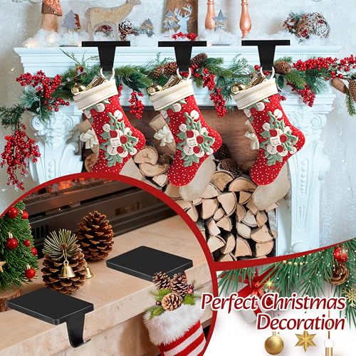 Black Metal Christmas Stocking Holders for Fireplace Mantel - 4 Pack