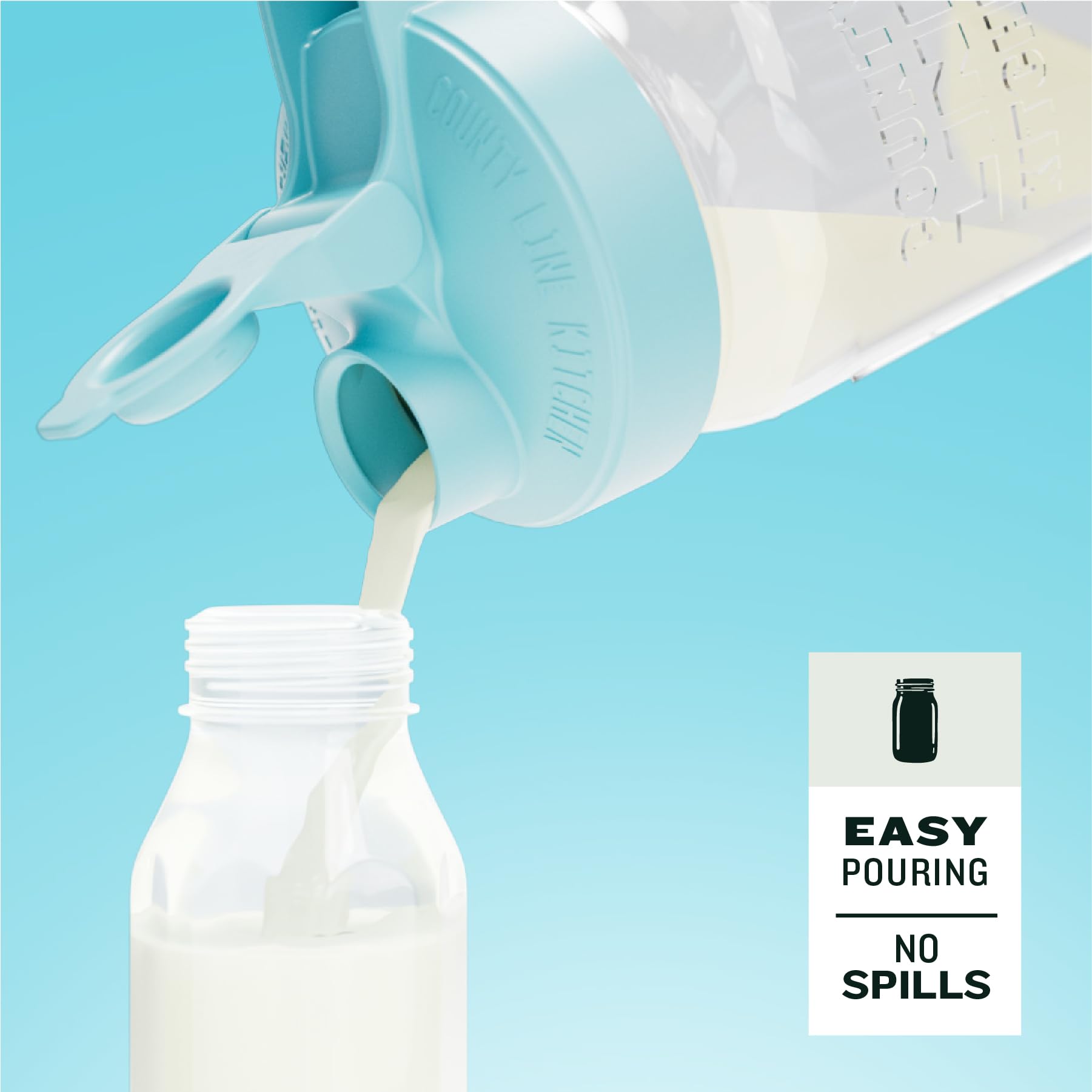 County Line Kitchen Glass Breast Milk Pitcher with Lid - Wide Mouth, 1 Quart (32 oz) - Heavy Duty, Leak Proof - Sun & Iced Tea Pitcher, Cold Brew Coffee, Breast Milk Storage, Water - Light Blue