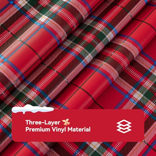 Romanstile Xmas Buffalo Plaid Tablecloth 54 x 54 Red Square - Waterproof Vinyl