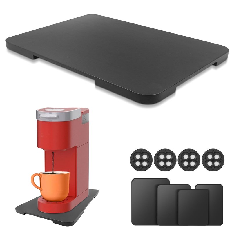 Appliance Slider 360° Rolling Tray for Coffee Maker Bamboo Coffee Pot Slider Tray Countertop Rotation Sliding Tray with Wheels, Small Appliances Mat Easily from Under the Cabinet Black(13.9"×9.4")