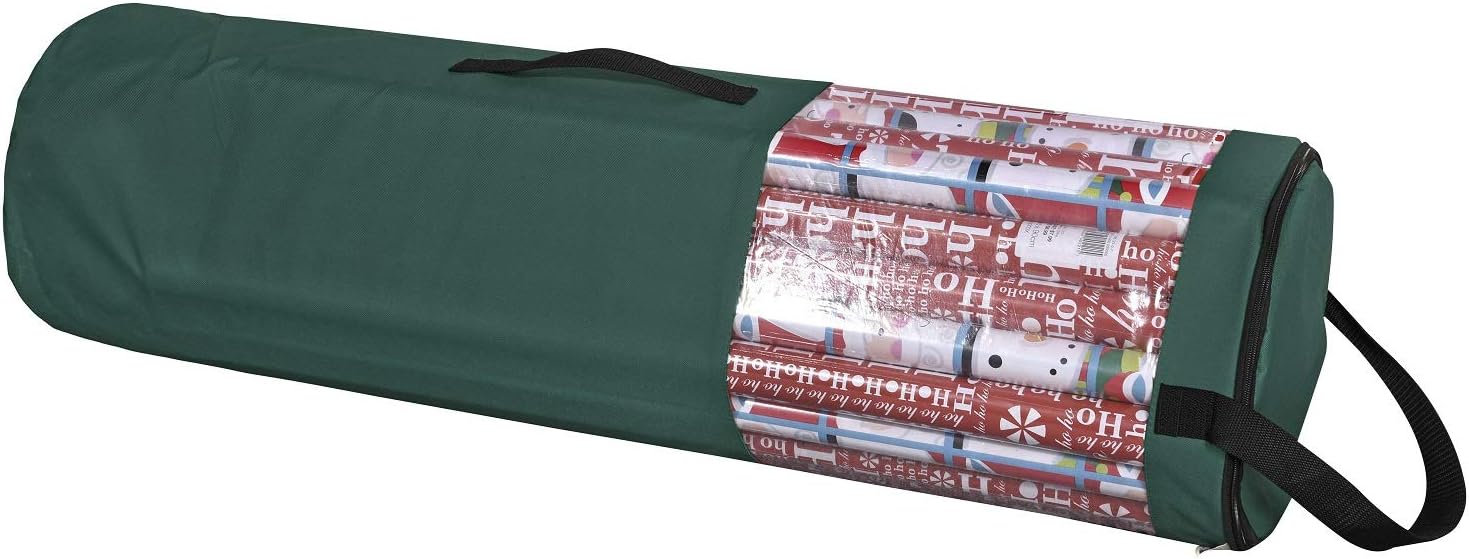 ProPik Gift Wrapping Paper Storage Organizer Bag - Heavy Duty 40 Inch, Holds 24 Rolls, Clear PVC with Zippered Top & Handles | Green