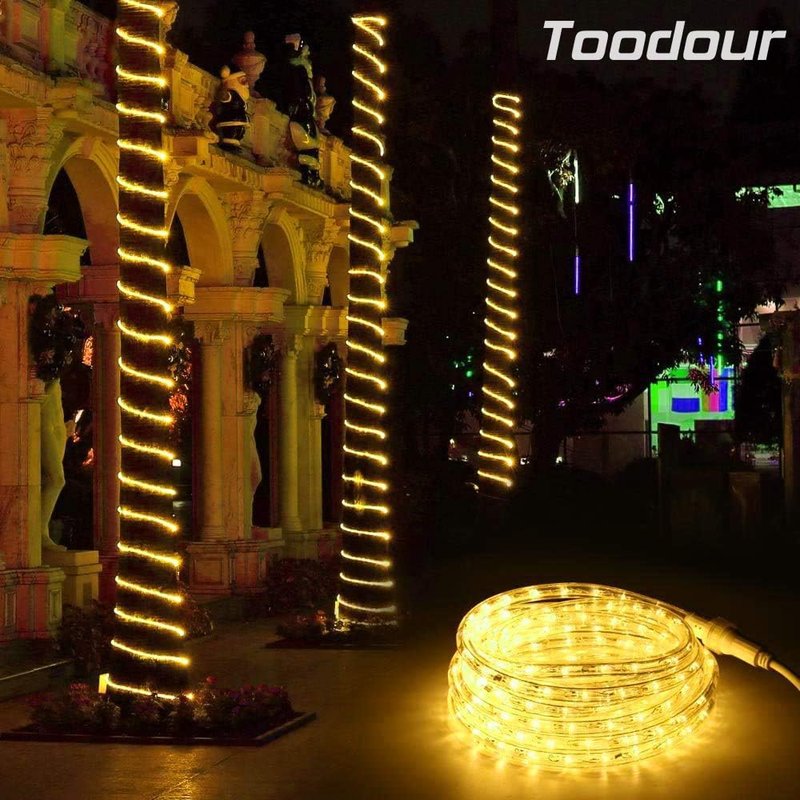 Toodour Rope Lights Outdoor, 100ft 720 LED Rope Light with 8 Lighting Mode, Connectable, Timer, Indoor Outdoor Clear Tube Decorative Lighting for Garden Patio Bedroom Party Yard Decor - Warm White