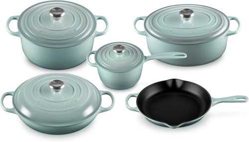 Le Creuset Enameled Cast Iron Cookware Set - 9-Piece Collection in Sea Salt Finish