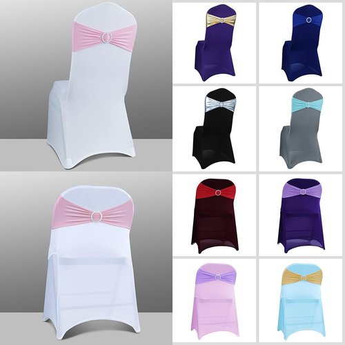 Babenest Spandex Chair Sashes Bows - 30PCS Premium Stretch Covers with Buckle Slider | Pink Elastic Ties for Weddings & Events