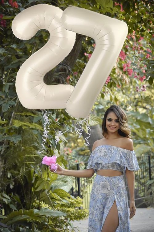 7 Balloon Numbers by [Brand Name] - 40 Inch Cream White Birthday Decorations for Ages 7, 17, 27, 70