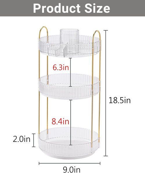 Asayuee 360° Rotating Makeup Organizer - Large 3-Tier Storage for Cosmetics & Skincare | Clear
