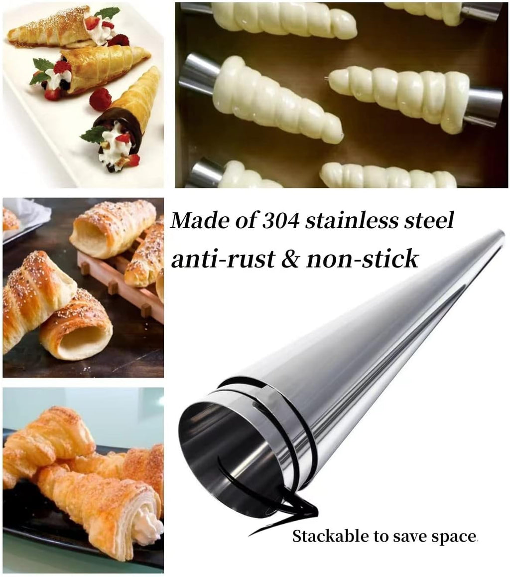 Skiennix Cream Horn Molds - 16 Pack 5-Inch Pastry Roll Molds with Piping Bags & Cleaning Brush