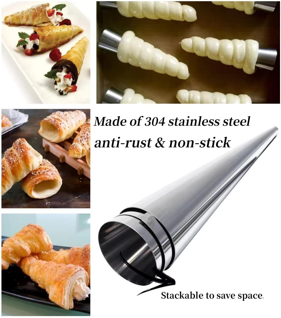 Skiennix Cream Horn Molds - 16 Pack 5-Inch Pastry Roll Molds with Piping Bags & Cleaning Brush