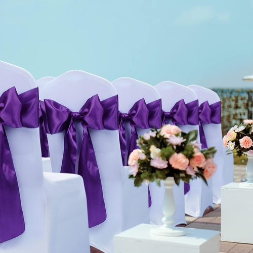 Babenest Satin Chair Sashes - 30 Pcs Upgraded Ties & Ribbons for Weddings, Parties & Events | Purple