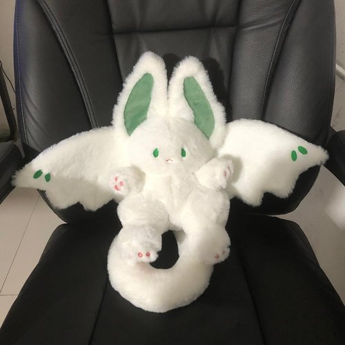 NatureMan 17.7inch Unique Bat Bunny Plush Pillow Kawaii Bat Rabbit Stuffed Animal,with Rabbit Ears and Bat Wings for Kids (White)