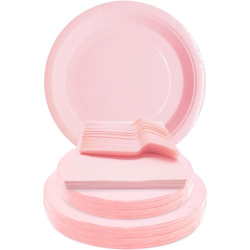 WYQJHKV Pink Party Supplies Set Include Pink Birthday Paper Plates and Napkins for Party Women(Severs 25 Guests)