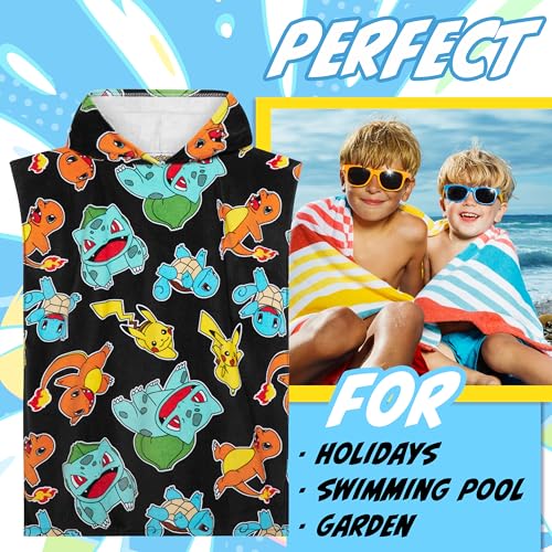 Pokemon Kids Hooded Towel - Multicolor 10-13 Years Cotton Beach & Pool Wrap