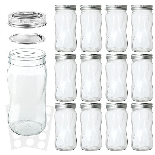 KAMOTA Mason Jars 16 OZ With Regular Lids and Bands, Ideal for Meal Prep, Jam, Honey, Wedding Favors, Shower Favors, DIY Spice Jars, 12 PACK, 20 Whiteboard Labels Included