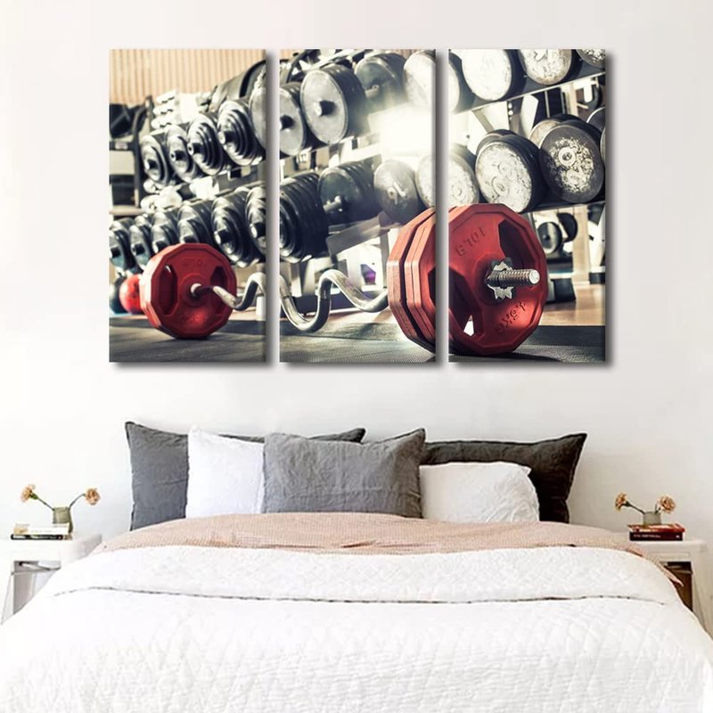 TUMOVO Sport Fitness Canvas Wall Art for Living Room Barbell Large Wall Art Bodybuilding Modern Artwork Motivational Contemporary Home Decor Print On Canvas Ready to Hang for Bedroom Office 60"Wx40"H