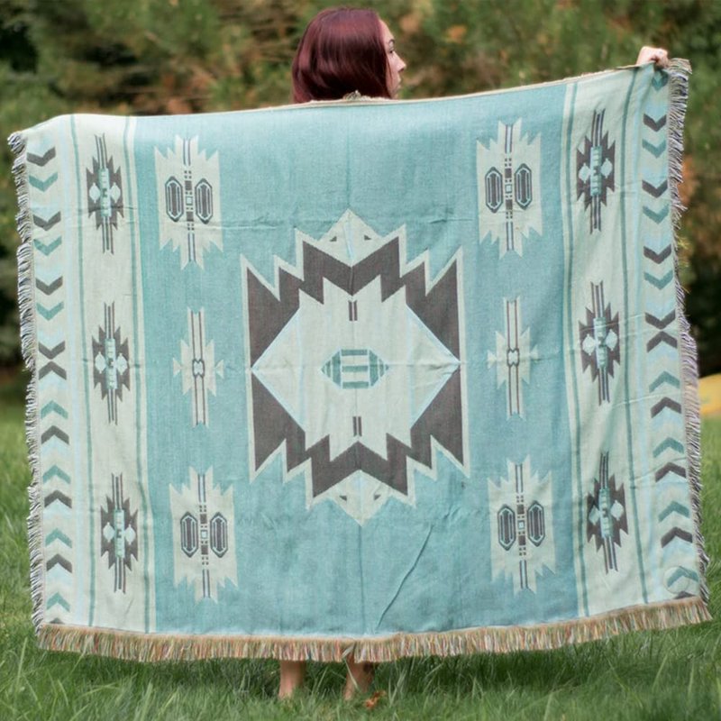 CCHYF Aztec Throw Blanket Native American Blanket Southwestern Boho Decor Reversible Woven Tassels Mexican Blankets and Throws for Couch Bed Chair Wall Livingroom Outdoor Travel Brown 63"x87"