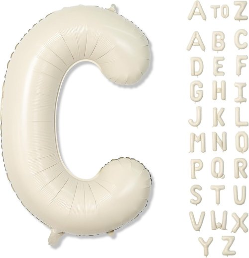 Giant Alphabet C Foil Balloon - 40 Inch Nude Cream Custom Mylar Letter for Birthday & Baby Shower Decor