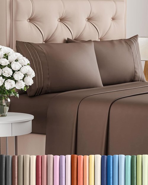 King Size 4 Piece Sheet Set - Ultra-Soft Cooling Bed Sheets for Luxury Comfort - Deep Pockets, Wrinkle-Free - Oeko-Tex Certified - Brown