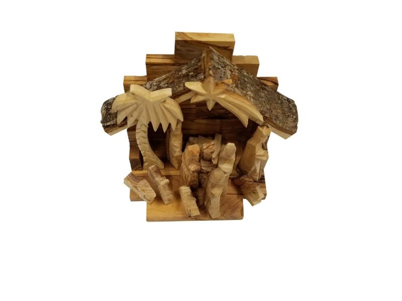 Carved from Bethlehem Olive Wood Christmas Nativity Story Set with Stable (6" Stable with 3" Figurines)