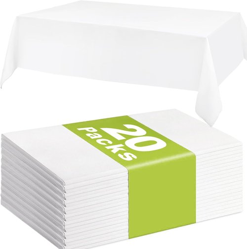 20 Pack Disposable Plastic Tablecloths - Waterproof White Table Covers for Weddings & Parties | 54 x 108 Inch