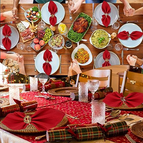 EBOOT 16 PCS Christmas Cloth Napkin & Ring Set with Xmas Tree Elk Stocking