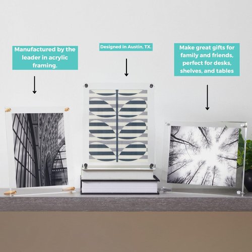 Wexel Art 8x10" Clear UV Grade Acrylic Tabletop Floating Picture Frame Display with Gold Hardware for Art and Photos