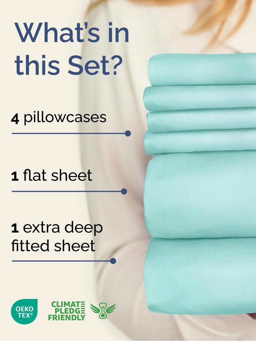 Skiennix Extra Deep Queen Sheet Set - 6-Piece Breathable Cooling Bedding - Soft, Wrinkle-Free Spa Blue