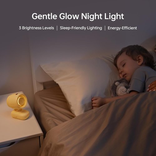 JISULIFE 2026 Clip Fan - Compact & Stylish with 38H Cooling, Soft Night Light | Perfect for Strollers & Desks (Yellow)