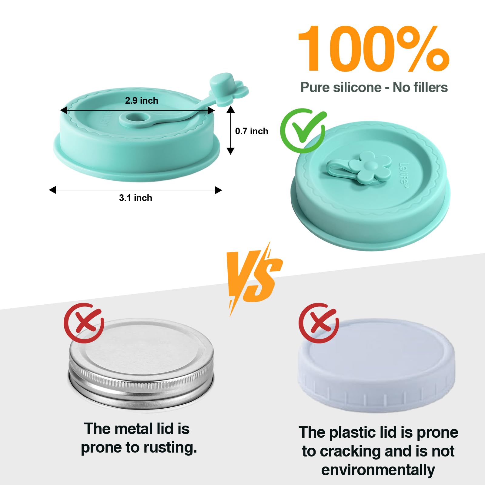 Lelife Silicone Mason Jar Lids, Regular and Wide Mouth Compatible, with Straw Hole and Stopper (Assorted Colors 8PCS)
