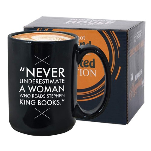 Readers Mug 15 oz Black, Never Underestimate A Woman Who Reads Bookworm Quote