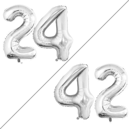 GOER Jumbo 42-Inch Number 24 Balloons - Silver Foil Helium Decorations for 24th Birthday Party