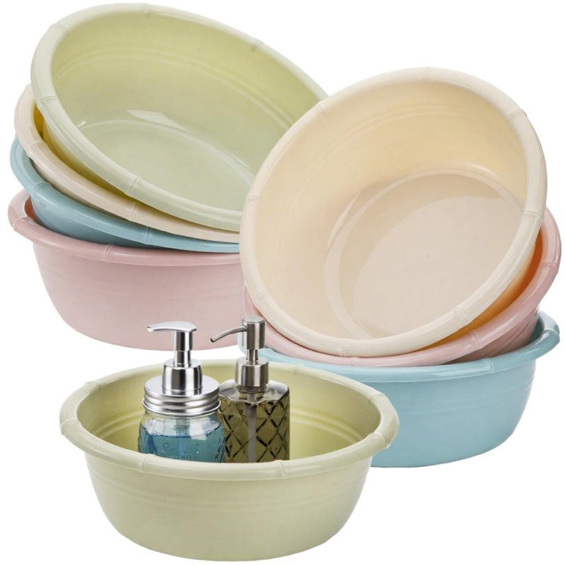 Peohud 8 Pack Plastic Wash Basin, 5 Quart Round Stackable Dish Tub for Kitchen Camping Face Cleansing, 12 Inch Indoor Outdoor Multipurpose